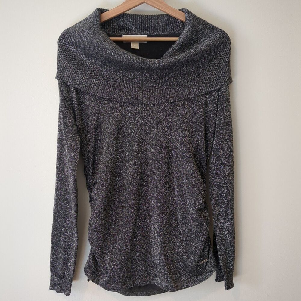 Michael Michael Kors Silver & Grey Rushed Cowl Neck Long Sleeve Sweater Size M